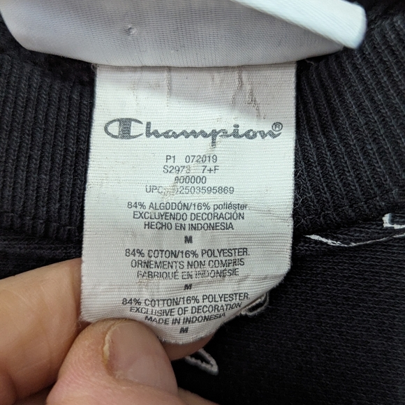 Champion Sweatshirt Men's Size Medium Crew Black White All Over Logo - Picture 8 of 8